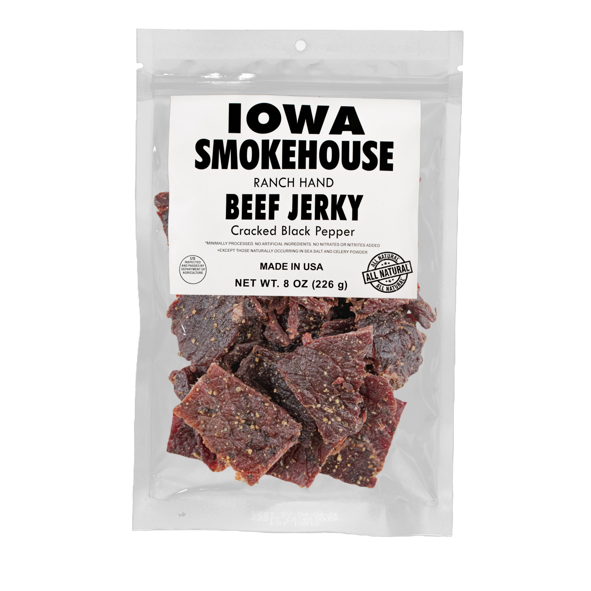 Iowa Smokehouse Ranch Hand Beef Jerky, Cracked Black Pepper, 8 Oz., Model# s-rh8jp-6ct